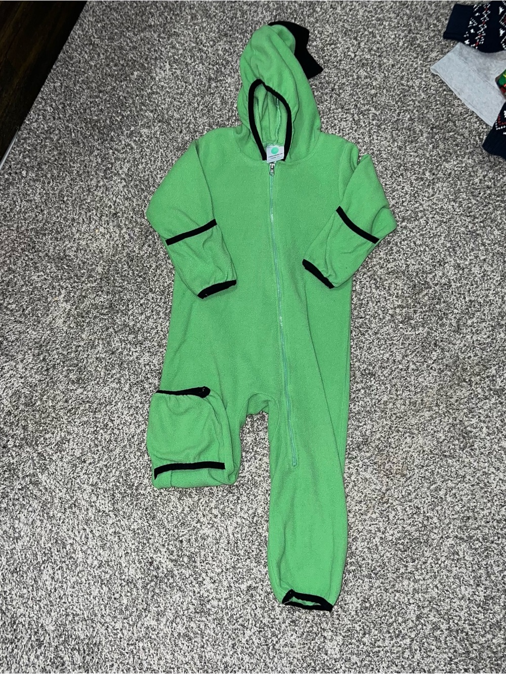 Green Hooded Fleece One-Piece for Kids - Cozy Zip Front